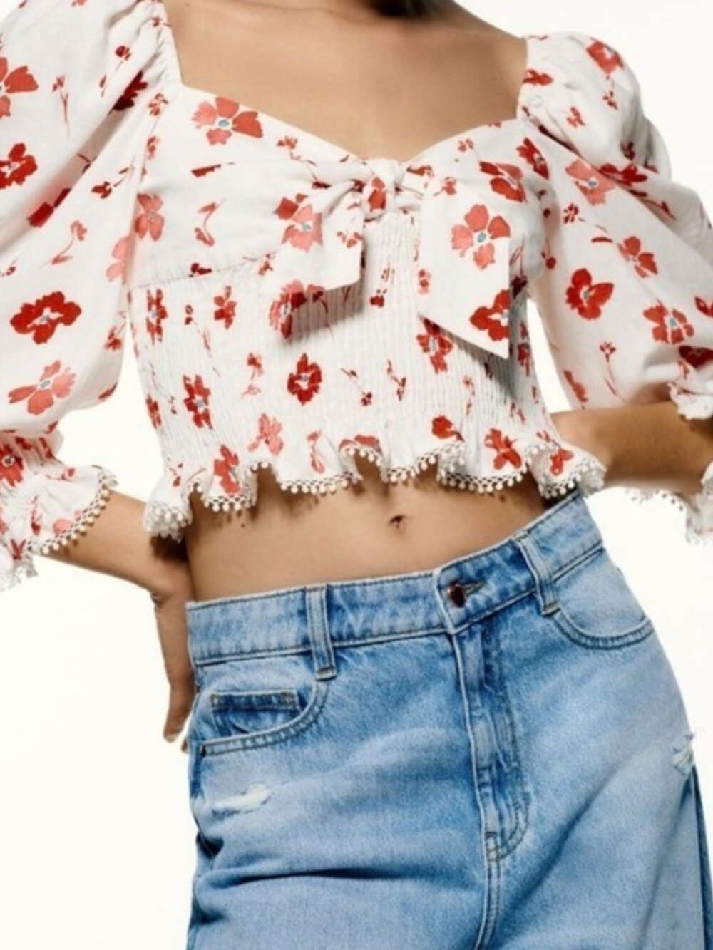 Zara Women's Floral Blouse Crop Top Size L
